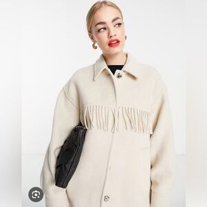 Manteco Stockholm Atelier Wool Coat Cream beige Color Fringe- Size XS